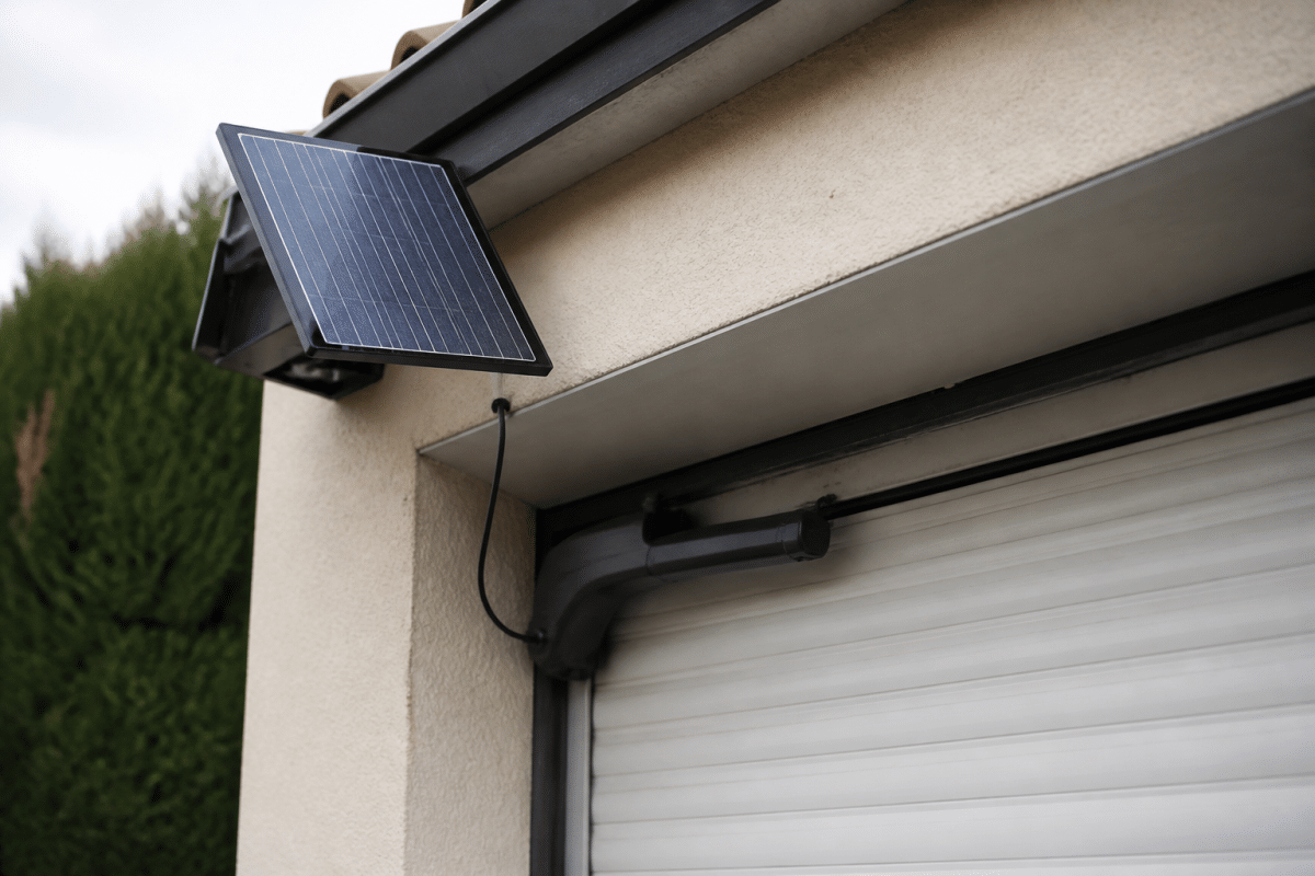 Batterie solaire rechargeant motorisation de porte garage